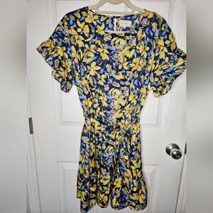 MELLODAY Floral Yellow and Royal Blue Dress in M